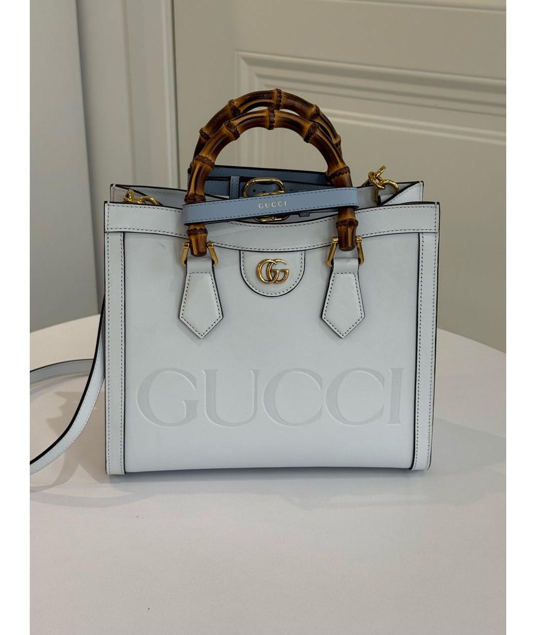 GUCCI Голубая кожаная сумка с короткими ручками, фото 2