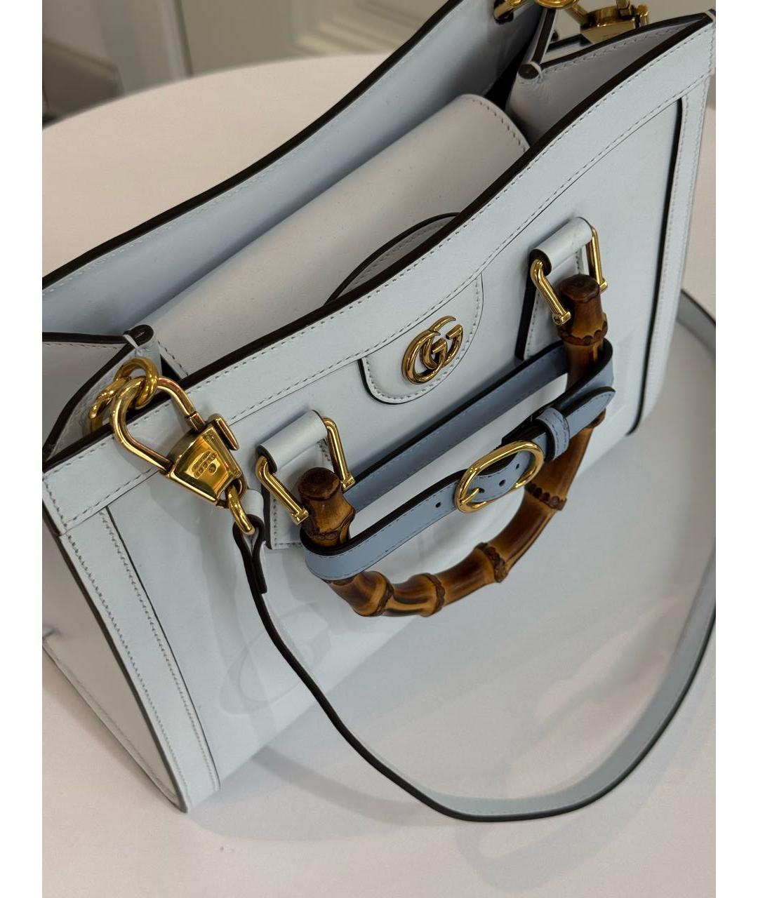 GUCCI Голубая кожаная сумка с короткими ручками, фото 8