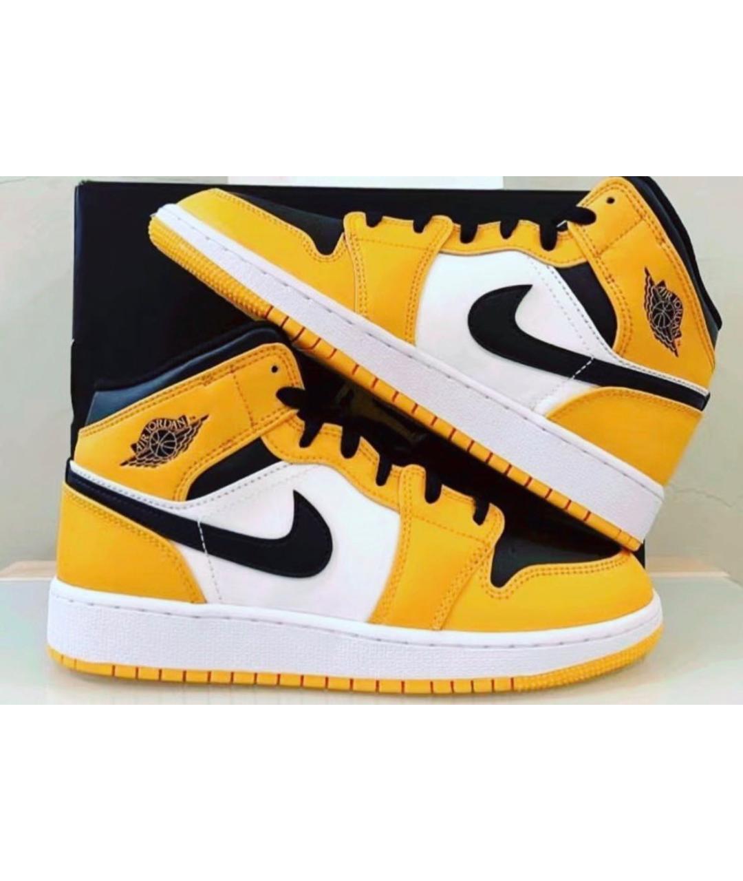 JORDAN Горчичные кожаные высокие кроссовки / кеды, фото 2