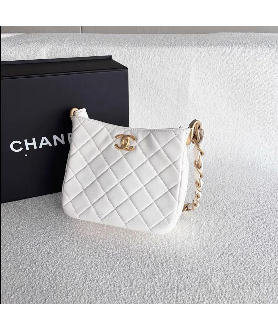 CHANEL Белая кожаная сумка через плечо, фото 4