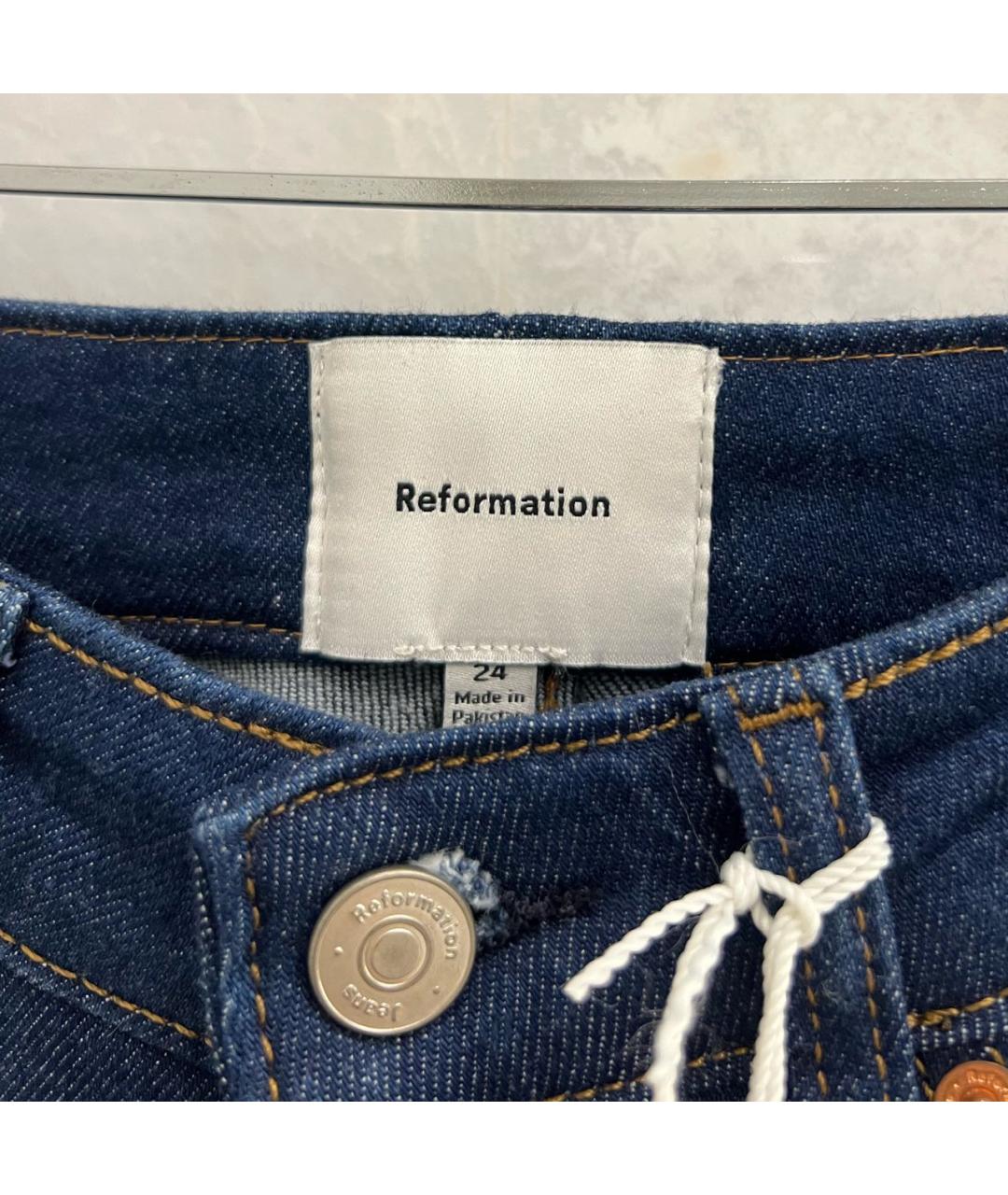 REFORMATION Темно-синие хлопковые прямые джинсы, фото 3