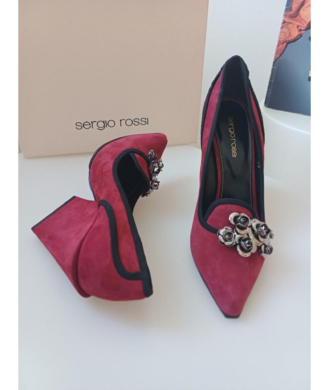SERGIO ROSSI Бордовые замшевые туфли, фото 4