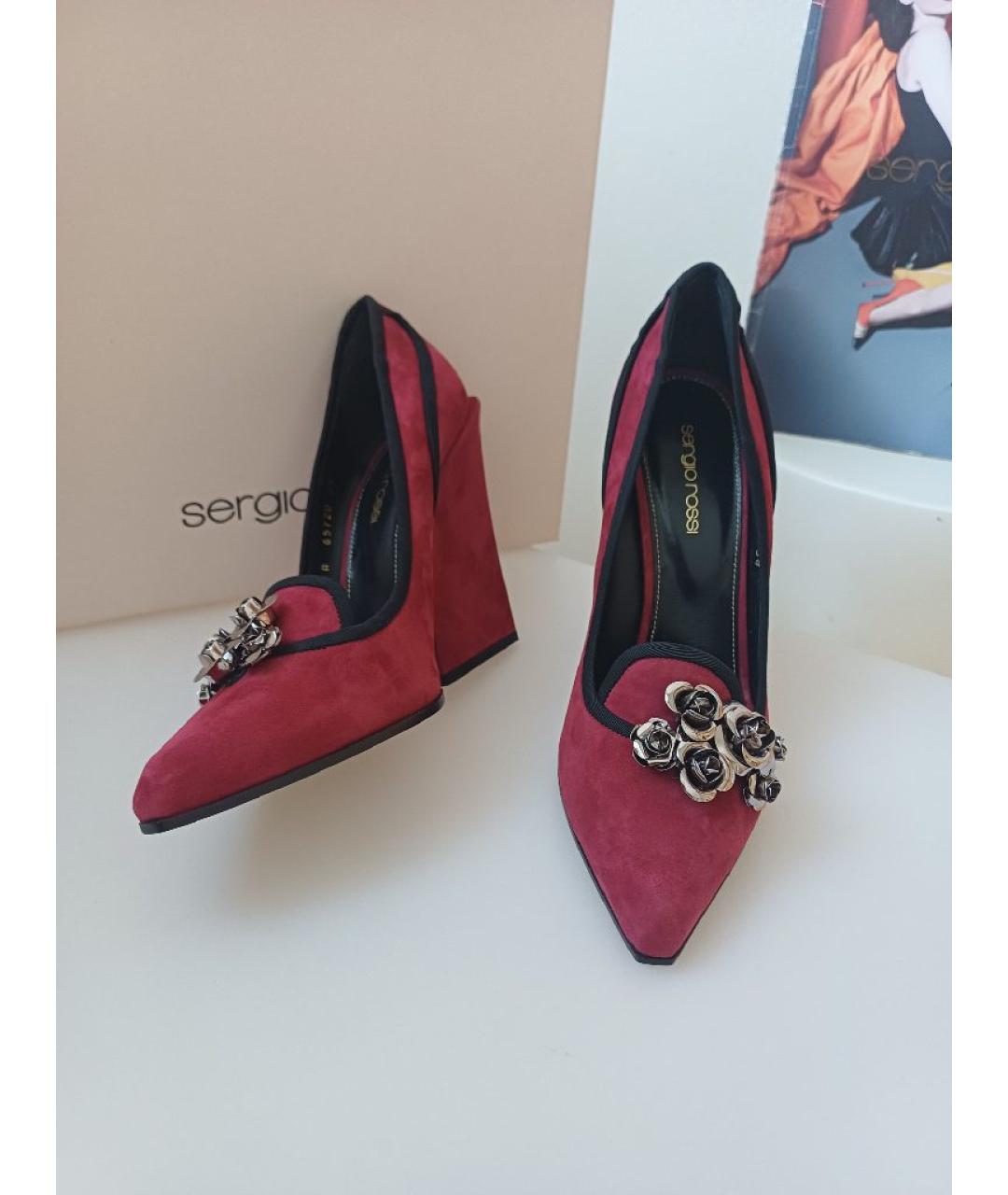 SERGIO ROSSI Бордовые замшевые туфли, фото 6