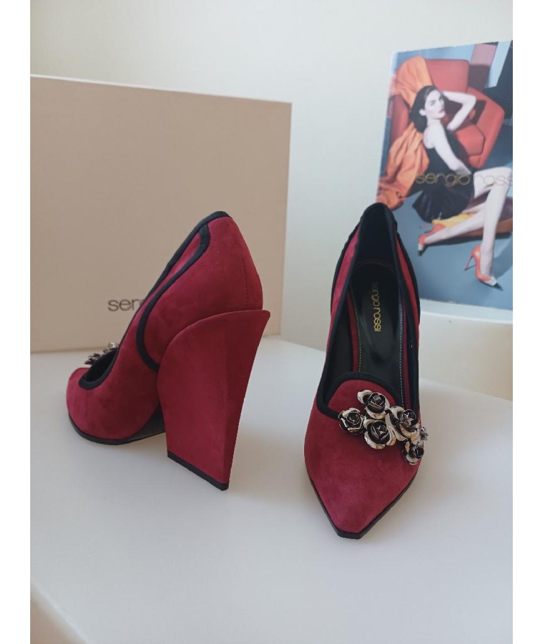 SERGIO ROSSI Бордовые замшевые туфли, фото 5