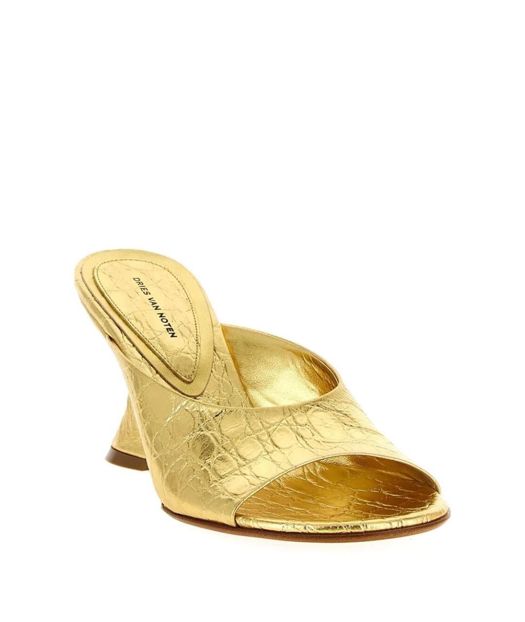 DRIES VAN NOTEN Золотые кожаные мюли, фото 2