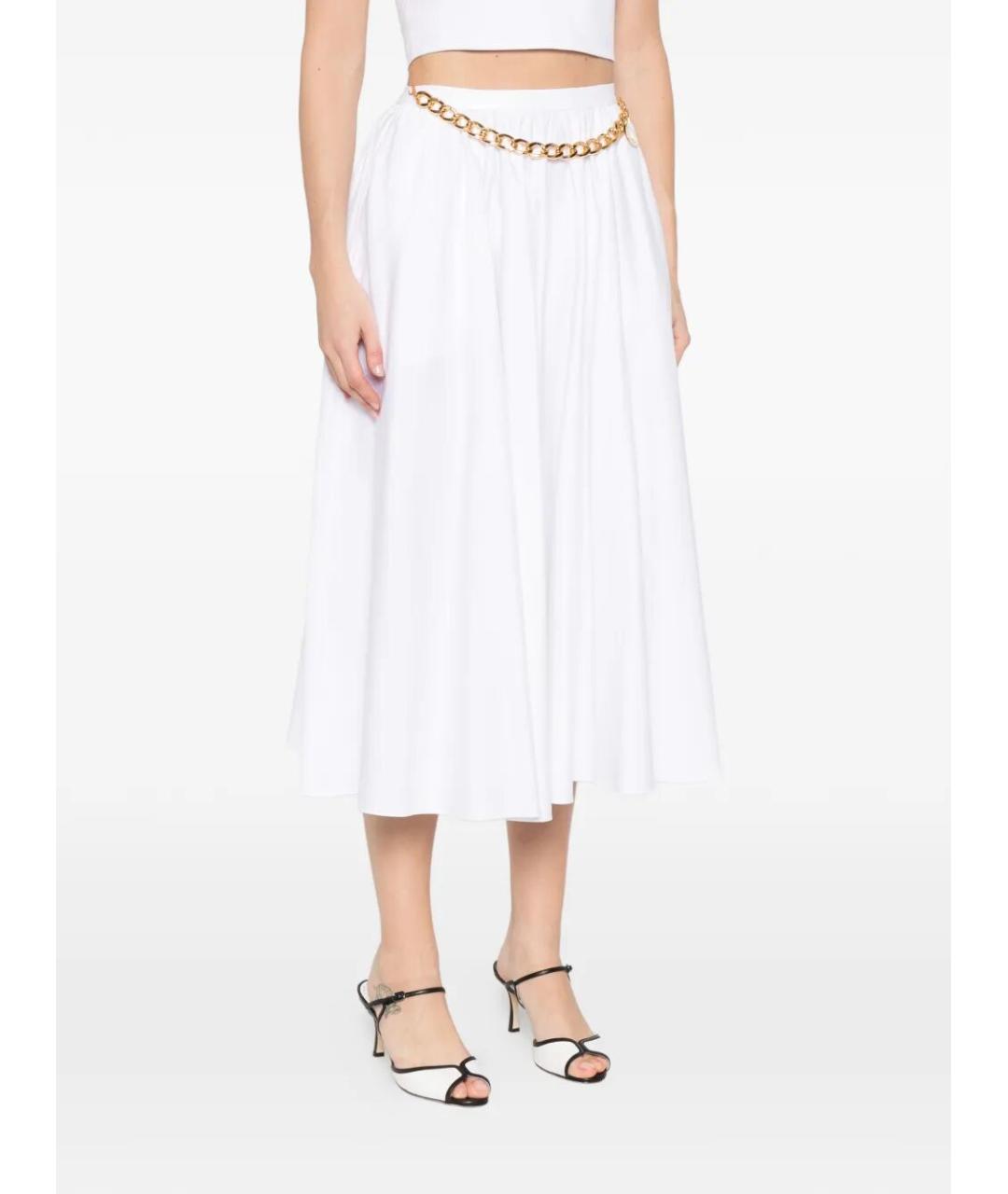 ELISABETTA FRANCHI Белая хлопко-эластановая юбка миди, фото 4