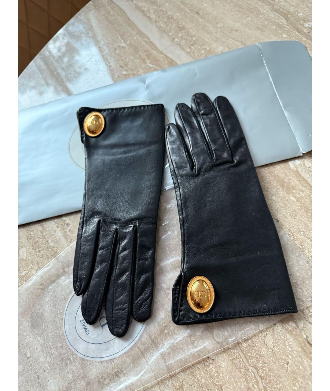 CHRISTIAN DIOR Черные кожаные перчатки, фото 6