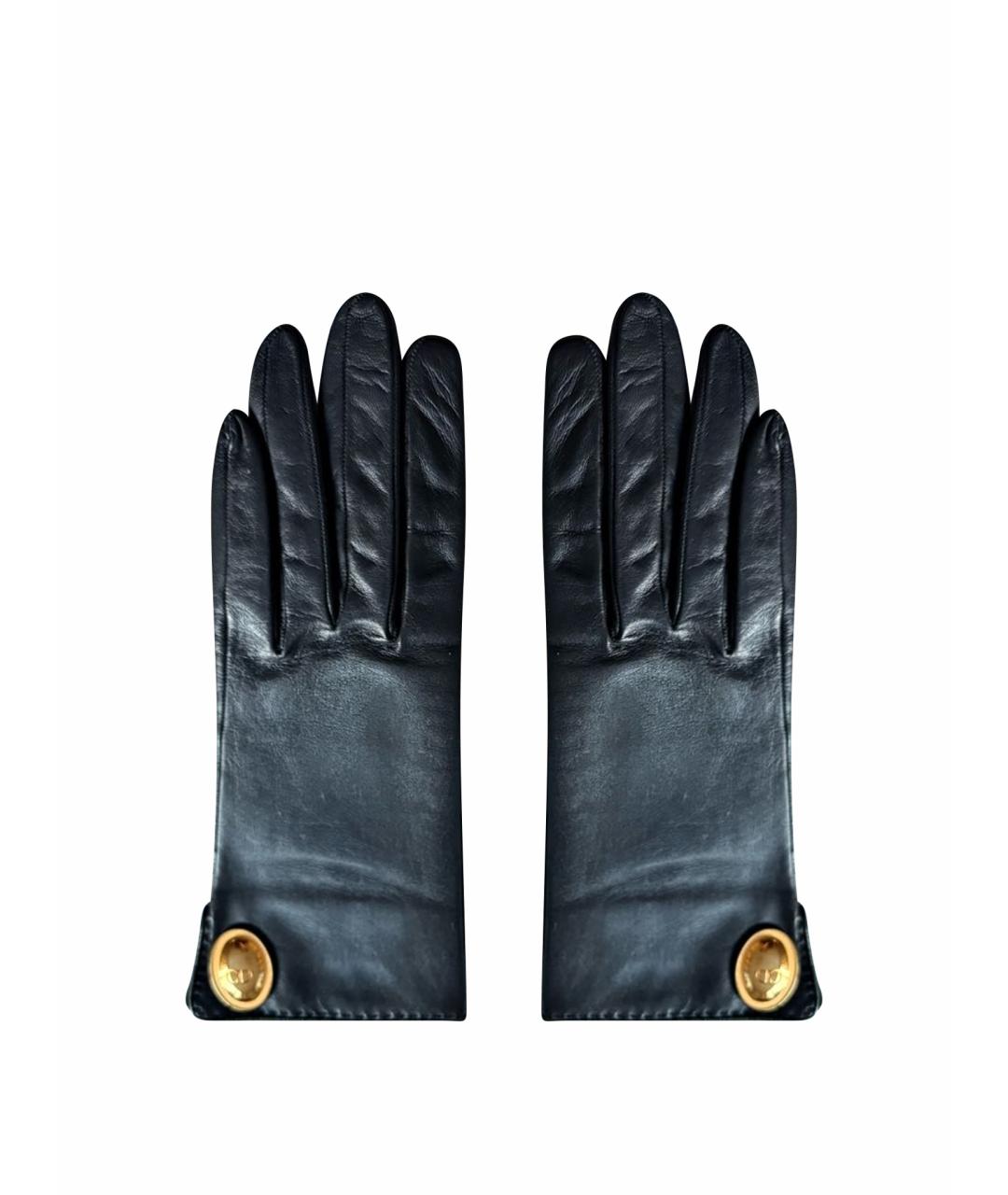 CHRISTIAN DIOR Черные кожаные перчатки, фото 1