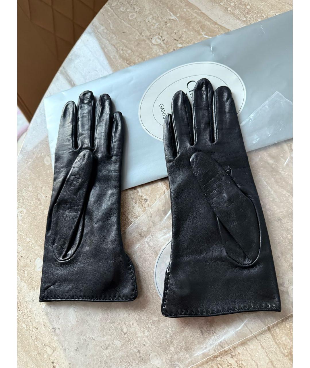 CHRISTIAN DIOR Черные кожаные перчатки, фото 2