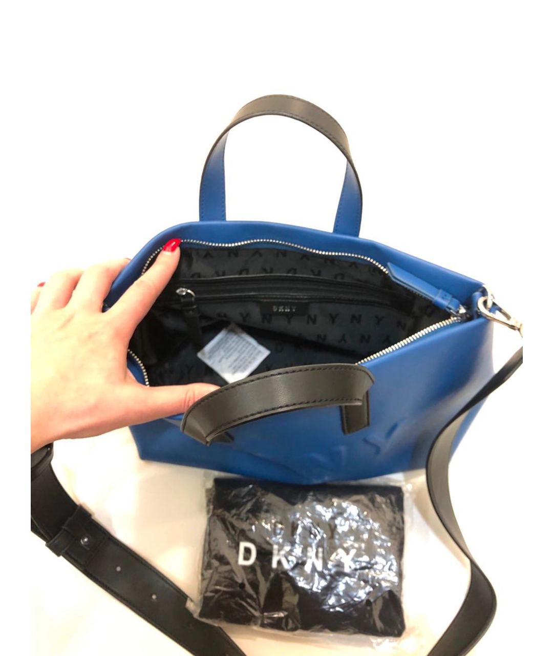 DKNY Синяя сумка тоут из искусственной кожи, фото 7
