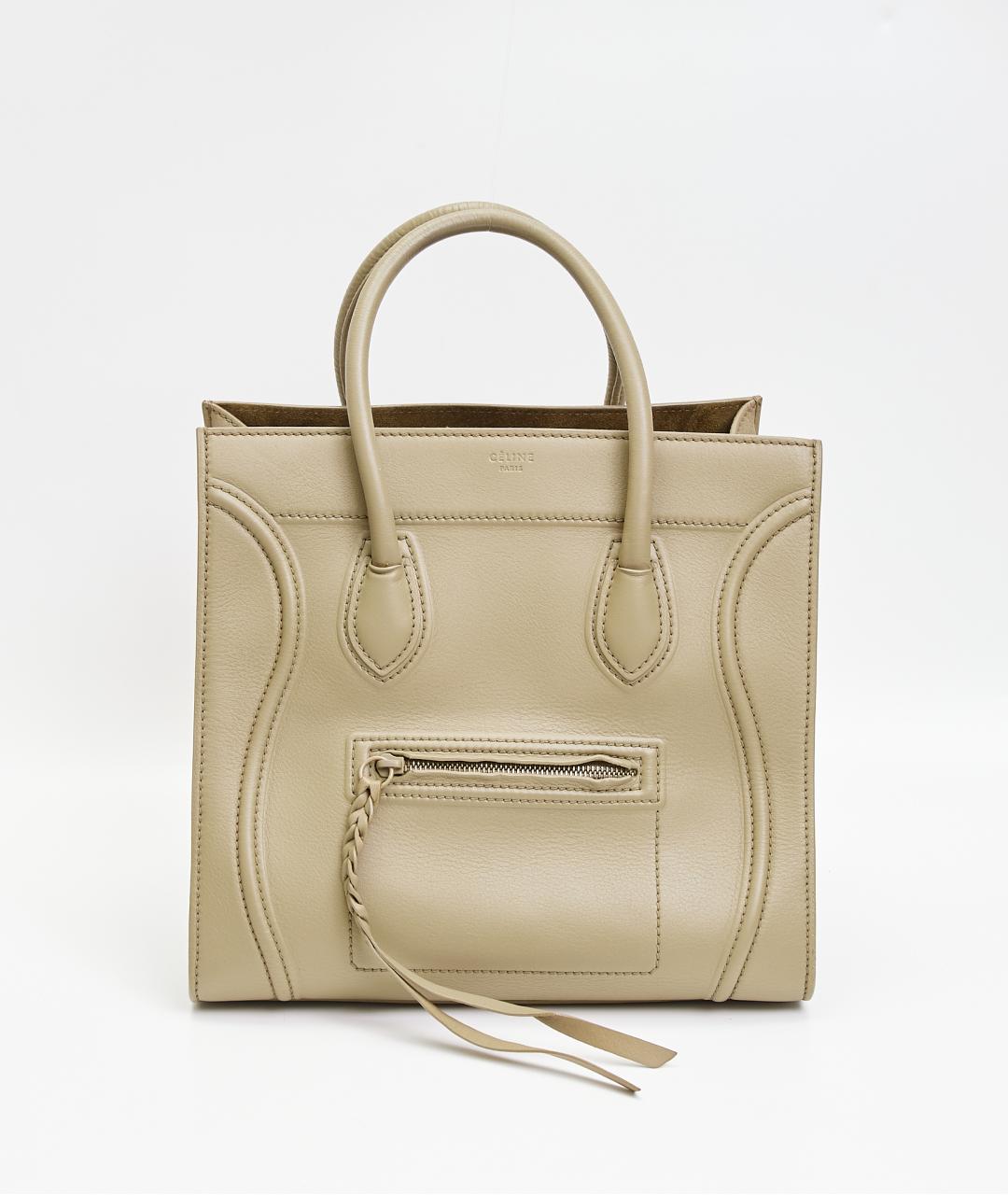 CELINE Бежевая кожаная сумка с короткими ручками, фото 2