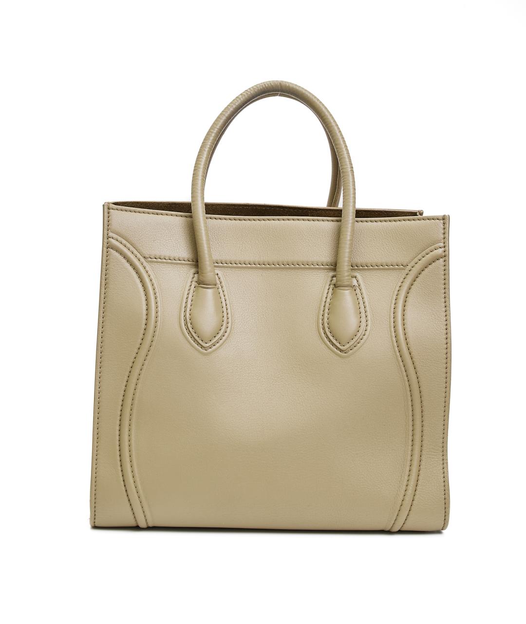 CELINE Бежевая кожаная сумка с короткими ручками, фото 3