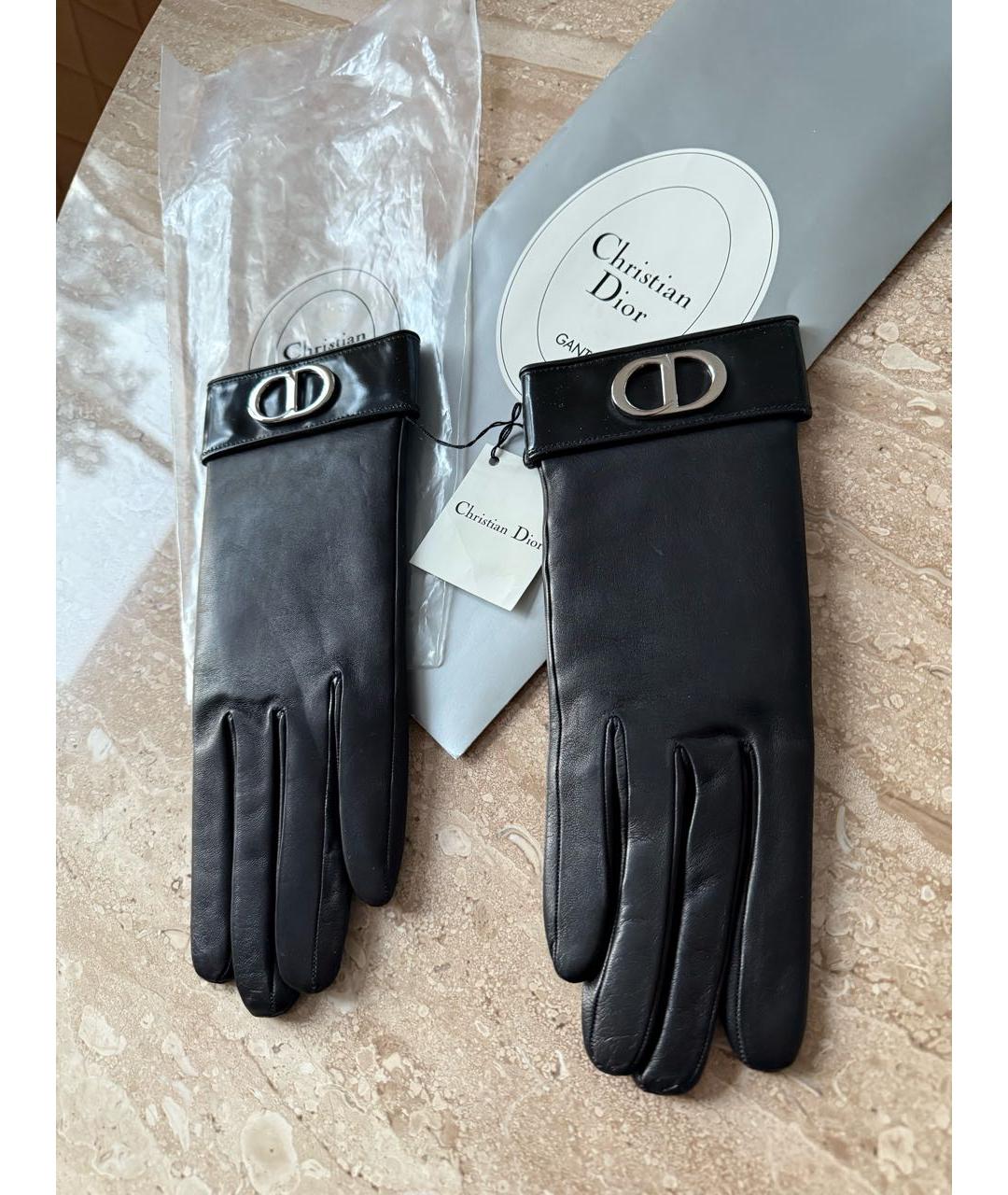 CHRISTIAN DIOR Черные кожаные перчатки, фото 8