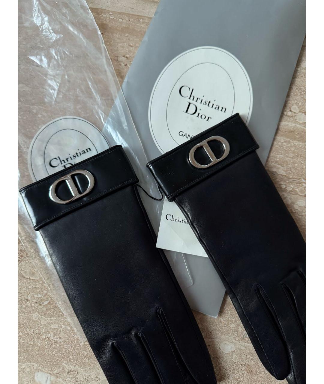 CHRISTIAN DIOR Черные кожаные перчатки, фото 3