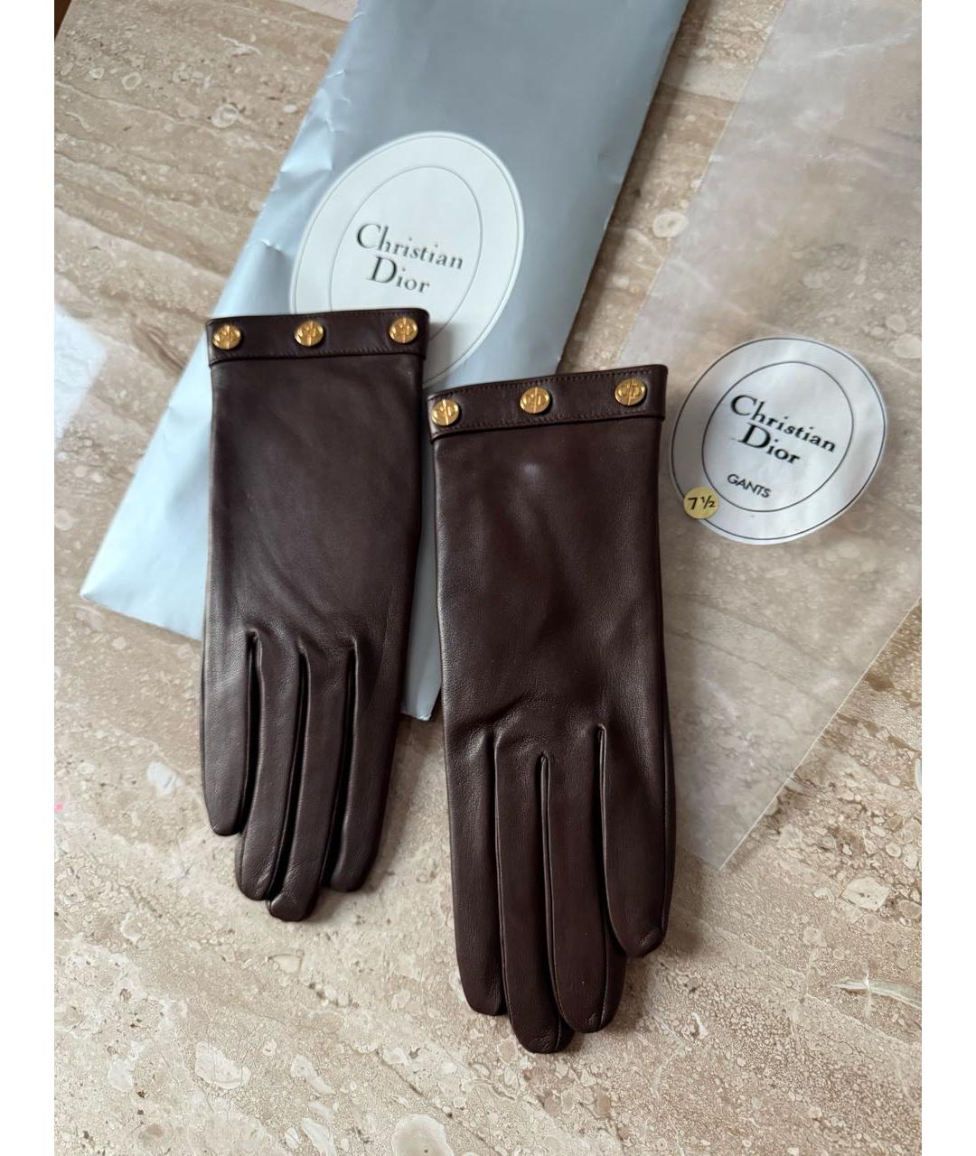 CHRISTIAN DIOR Коричневые кожаные перчатки, фото 8