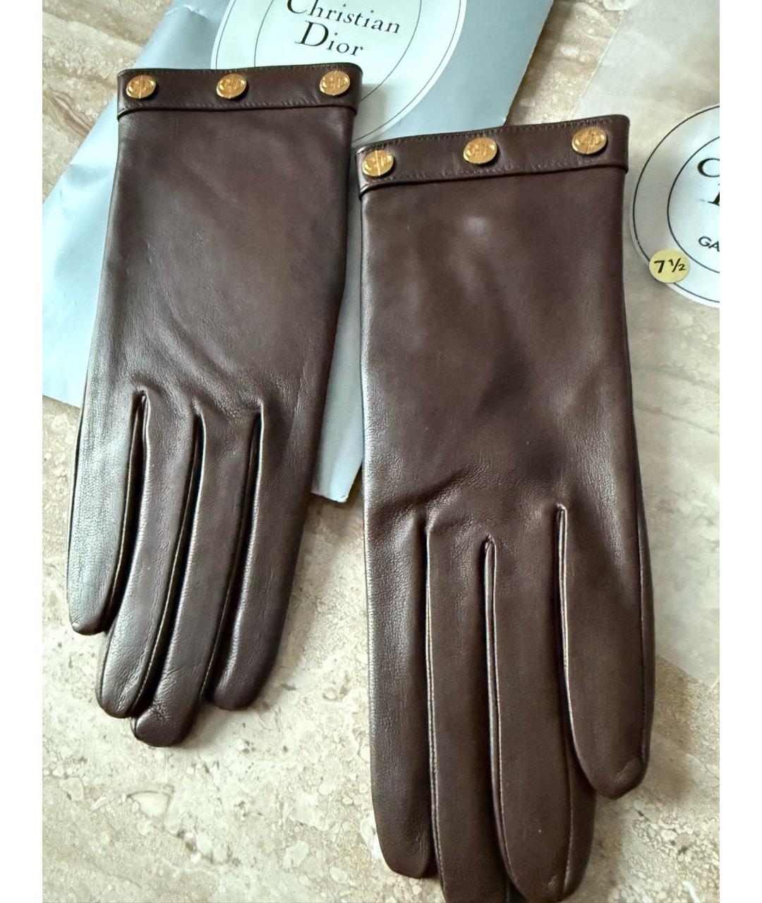 CHRISTIAN DIOR Коричневые кожаные перчатки, фото 5