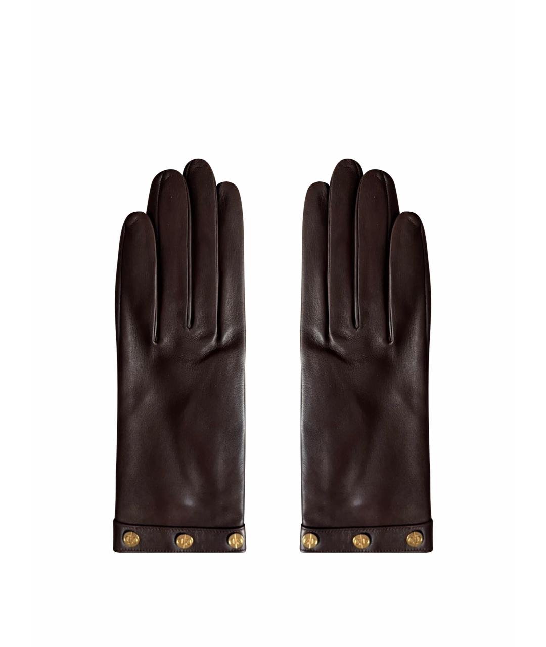 CHRISTIAN DIOR Коричневые кожаные перчатки, фото 1