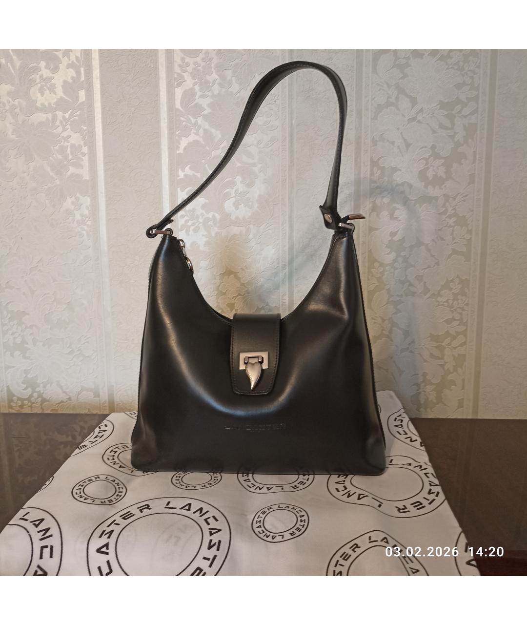 LANCASTER Черная кожаная сумка через плечо, фото 5