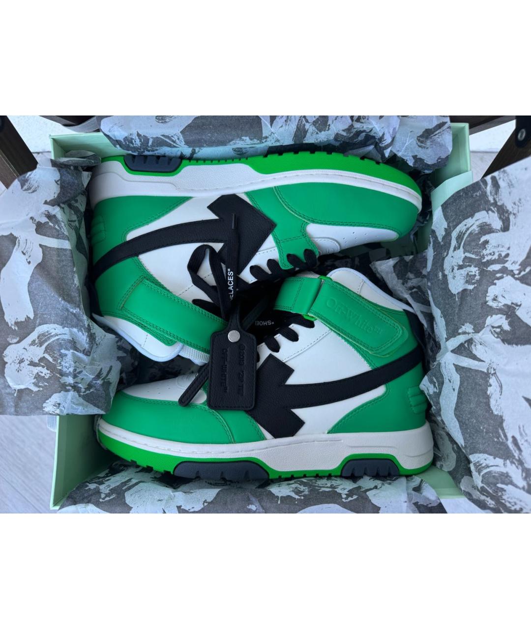 OFF-WHITE Зеленые кожаные высокие кроссовки / кеды, фото 7