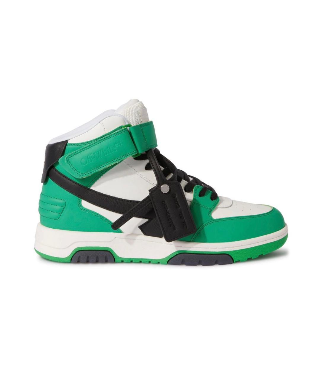 OFF-WHITE Зеленые кожаные высокие кроссовки / кеды, фото 9