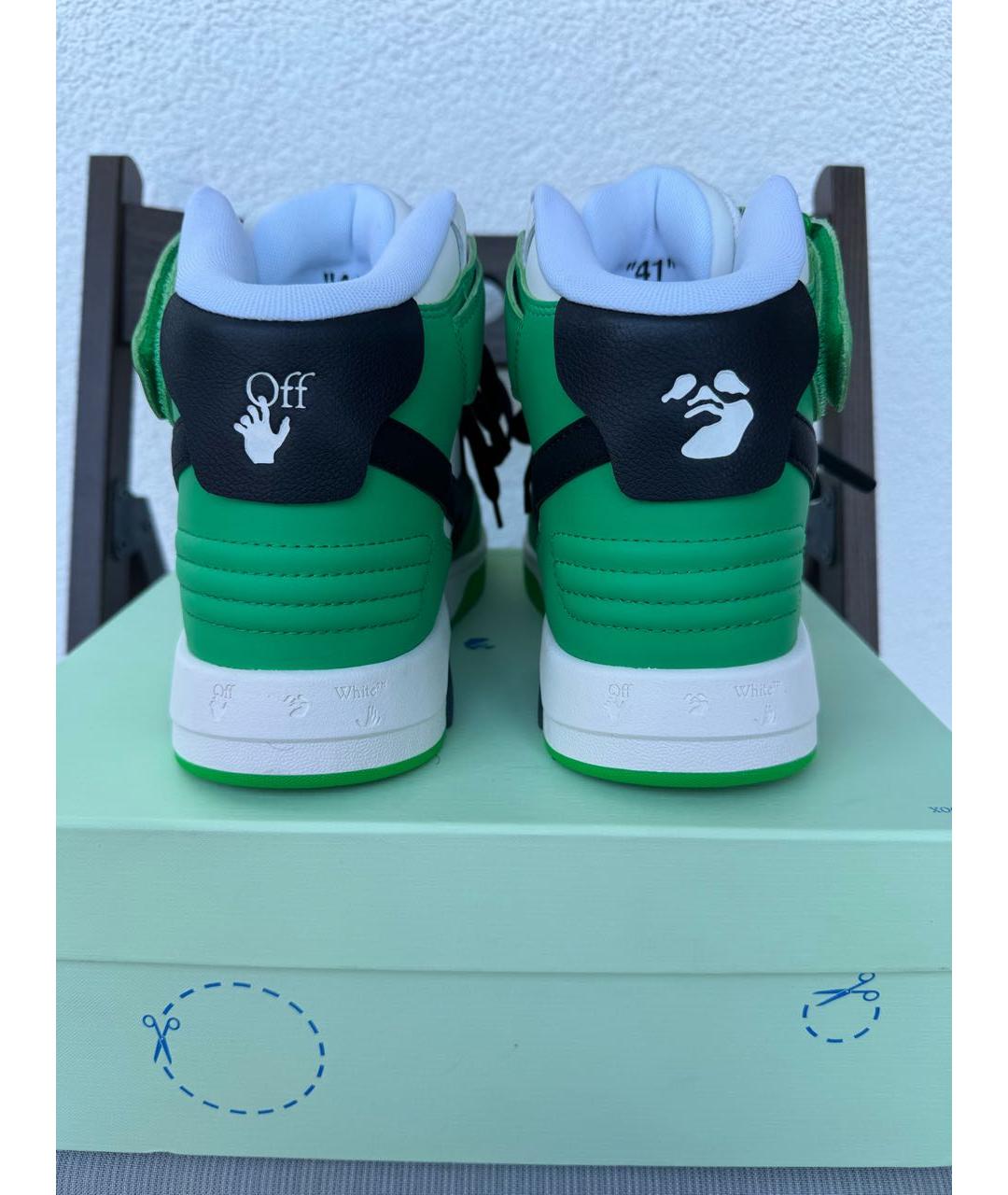 OFF-WHITE Зеленые кожаные высокие кроссовки / кеды, фото 5