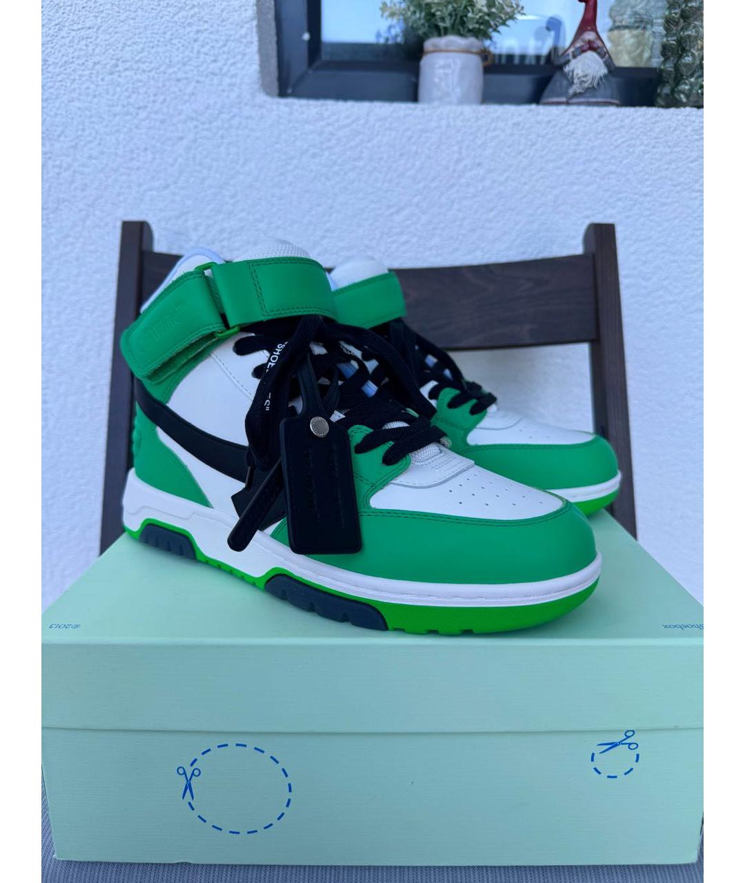 OFF-WHITE Зеленые кожаные высокие кроссовки / кеды, фото 2