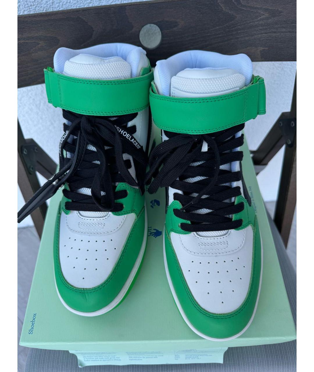 OFF-WHITE Зеленые кожаные высокие кроссовки / кеды, фото 4
