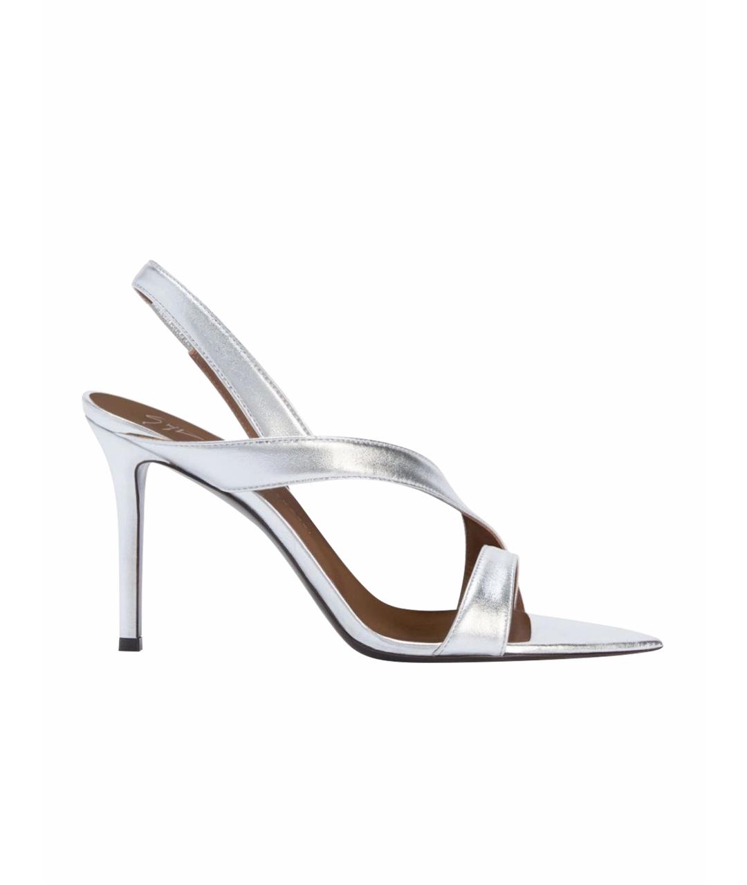 GIUSEPPE ZANOTTI DESIGN Серебряные кожаные босоножки, фото 1