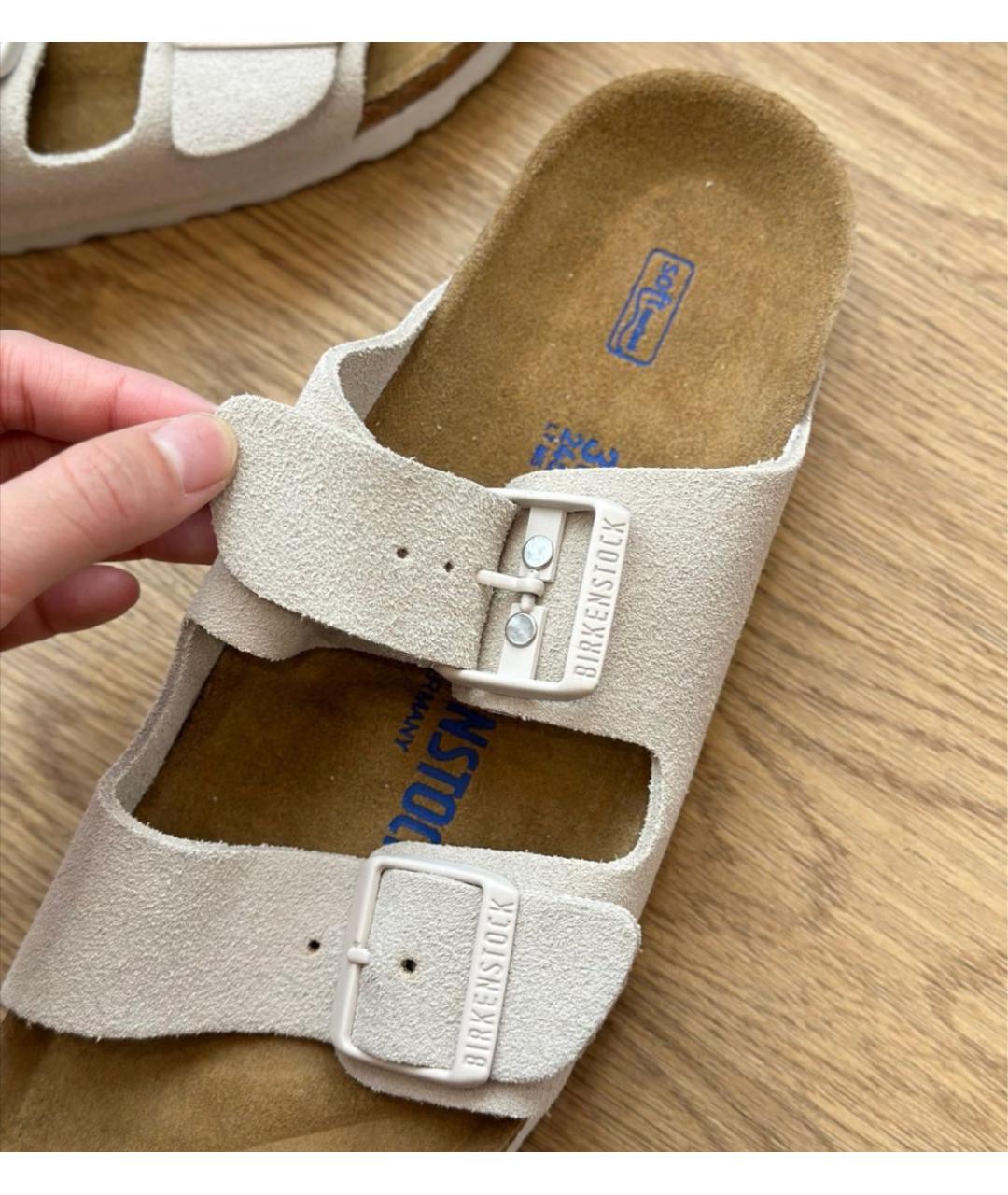 BIRKENSTOCK Белые замшевые шлепанцы, фото 8