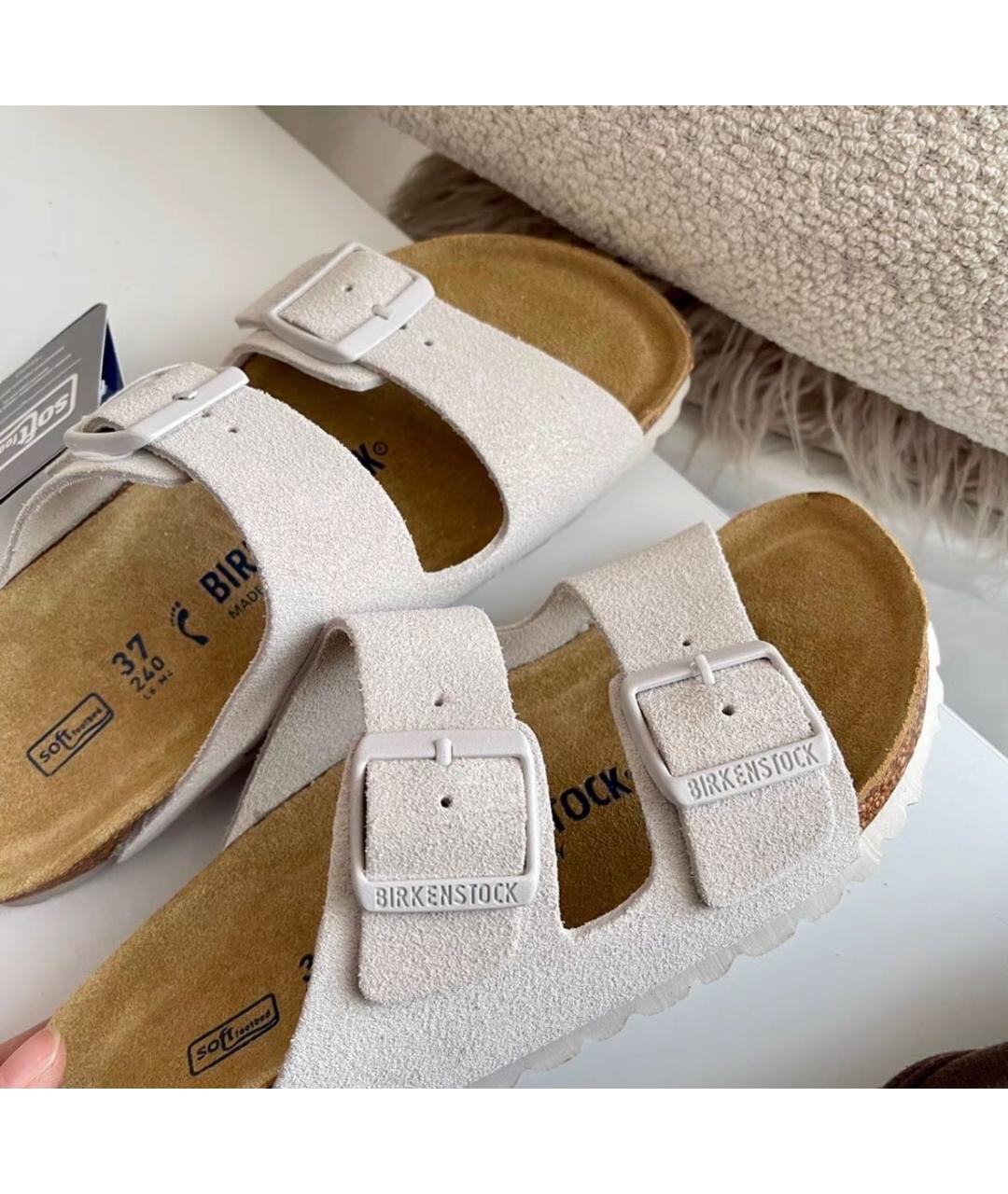 BIRKENSTOCK Белые замшевые шлепанцы, фото 5