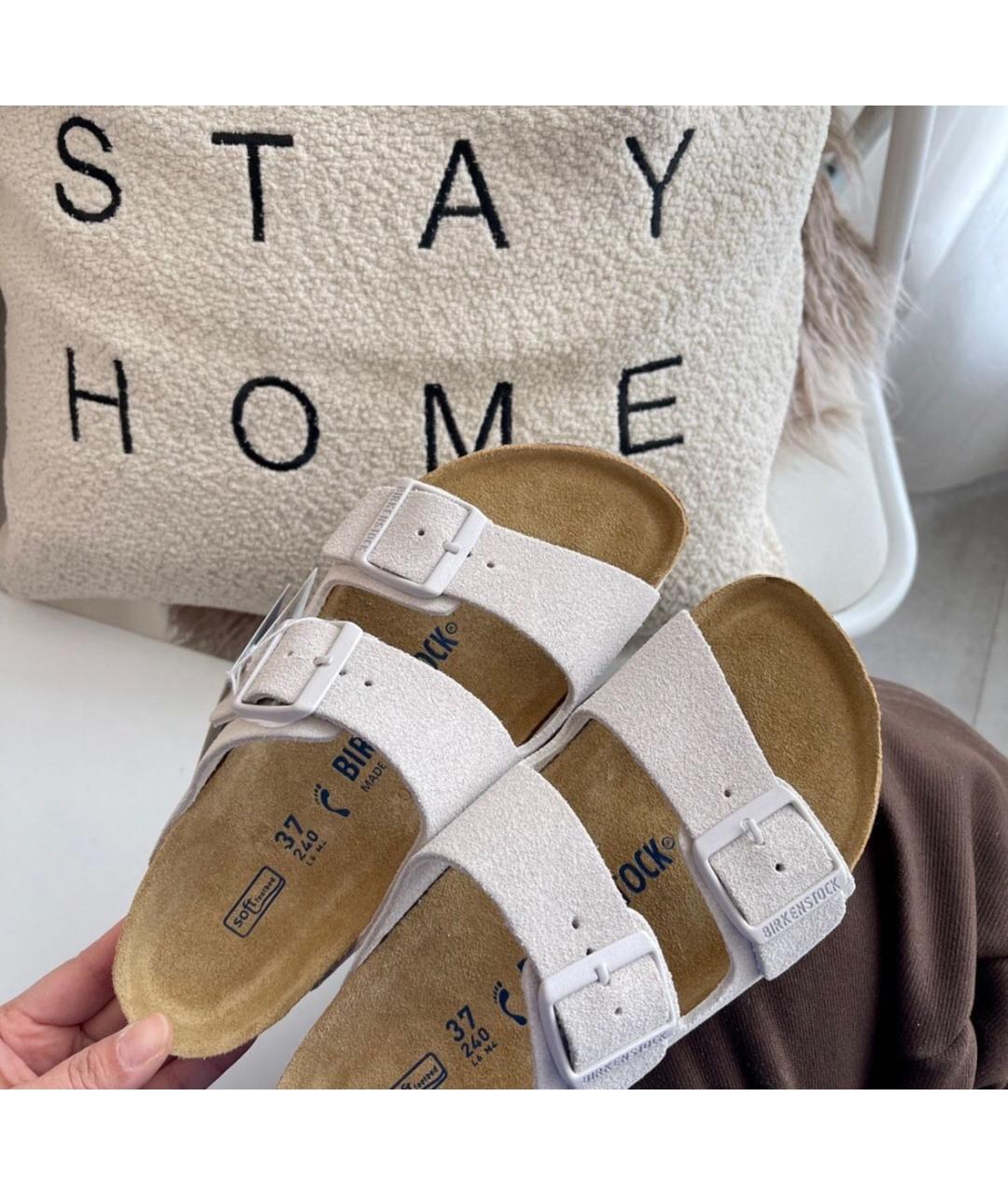 BIRKENSTOCK Белые замшевые шлепанцы, фото 6