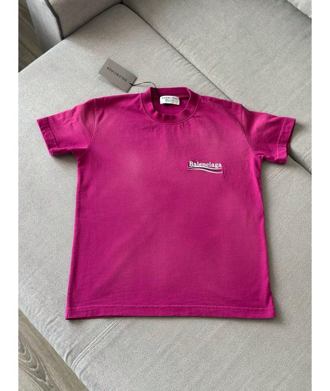 BALENCIAGA Фуксия хлопковая футболка, фото 2