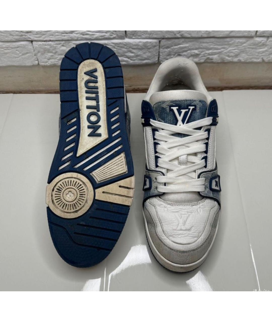 LOUIS VUITTON Синие кожаные низкие кроссовки / кеды, фото 5