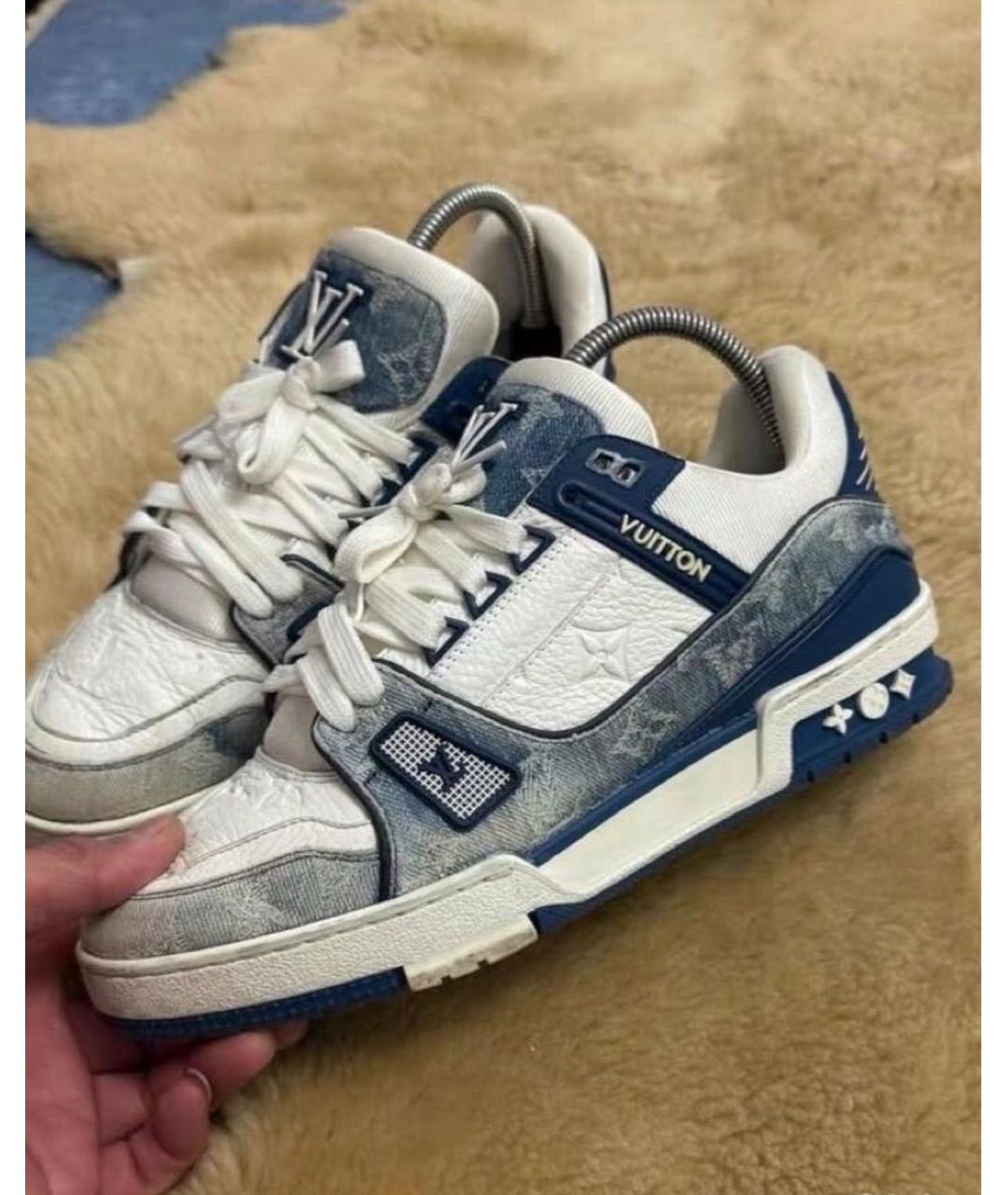 LOUIS VUITTON Синие кожаные низкие кроссовки / кеды, фото 7