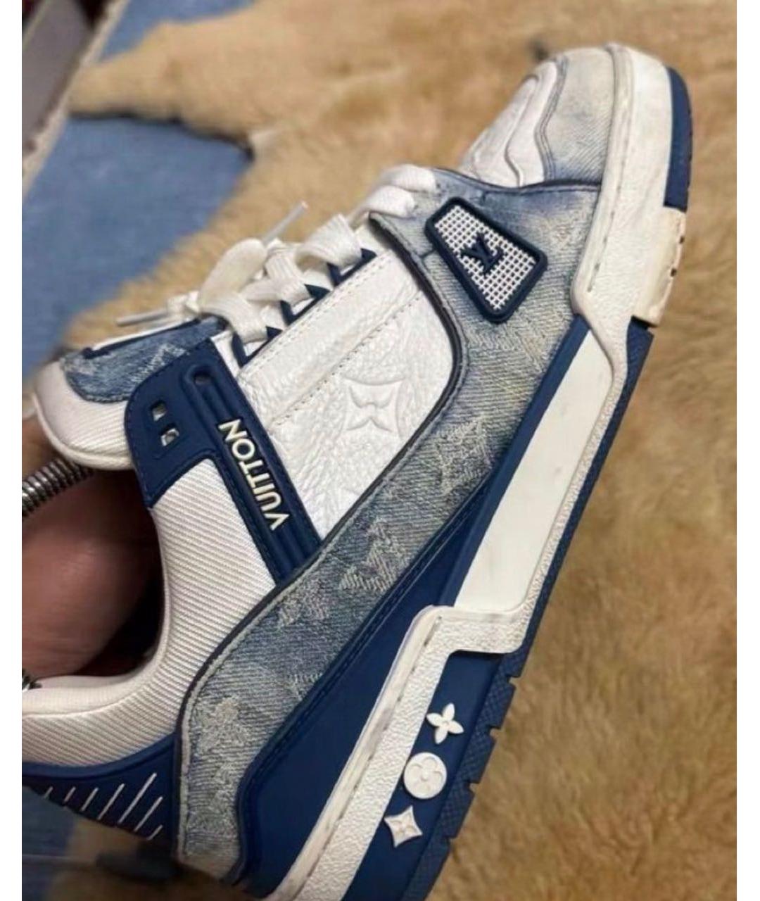 LOUIS VUITTON Синие кожаные низкие кроссовки / кеды, фото 4