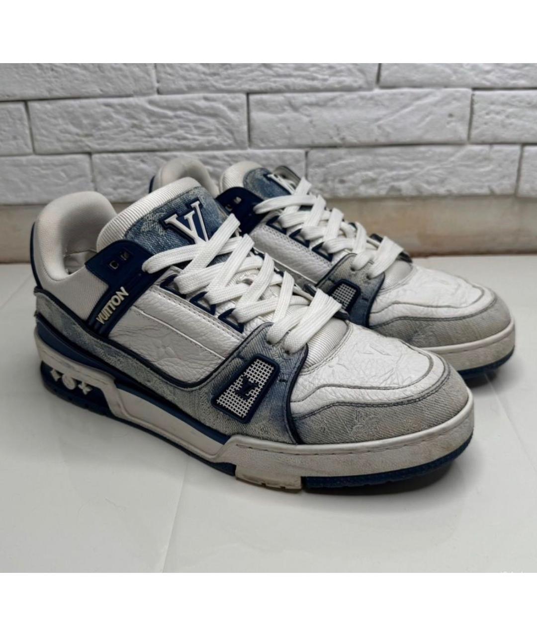 LOUIS VUITTON Синие кожаные низкие кроссовки / кеды, фото 2