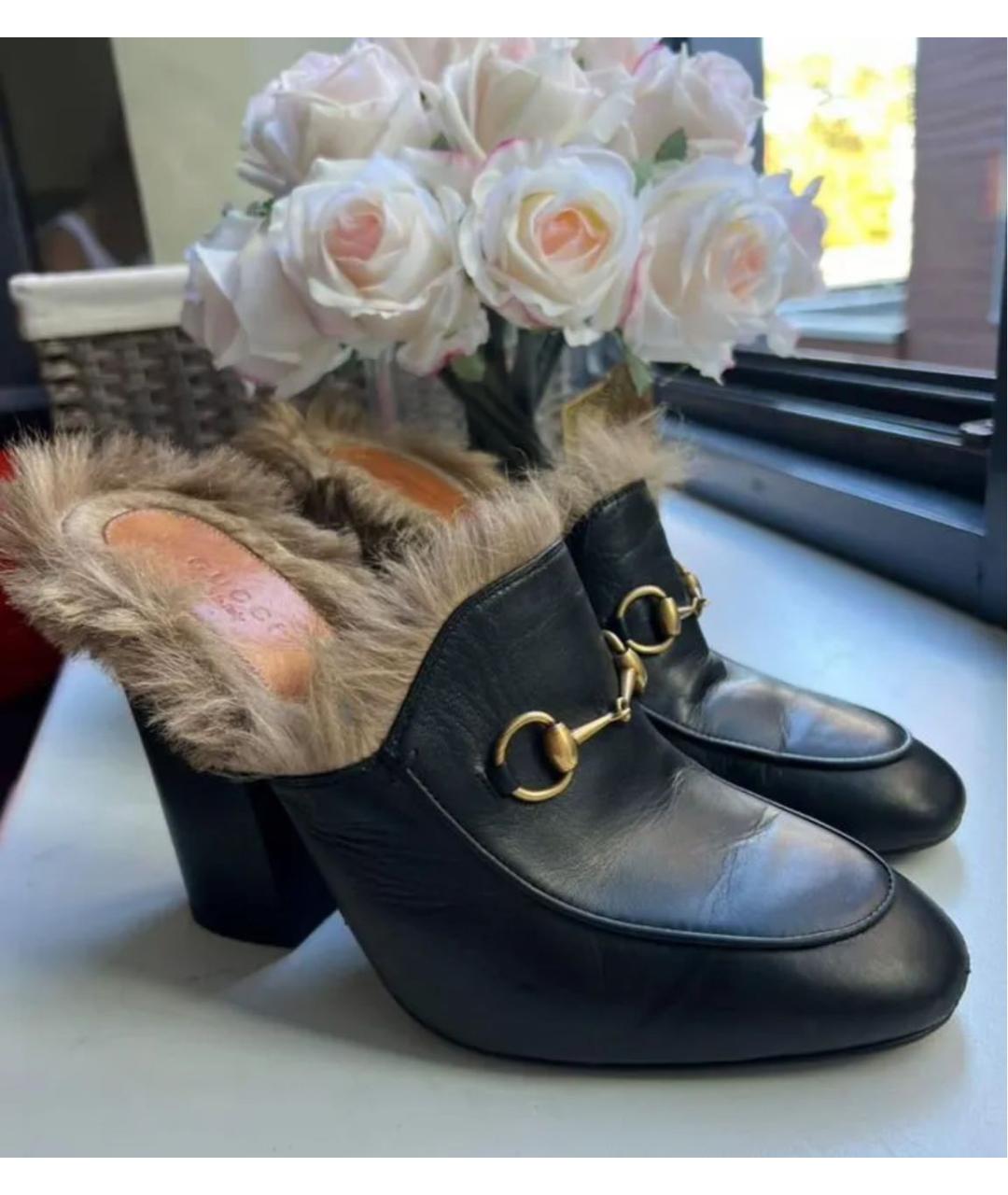 GUCCI Черные кожаные мюли, фото 2