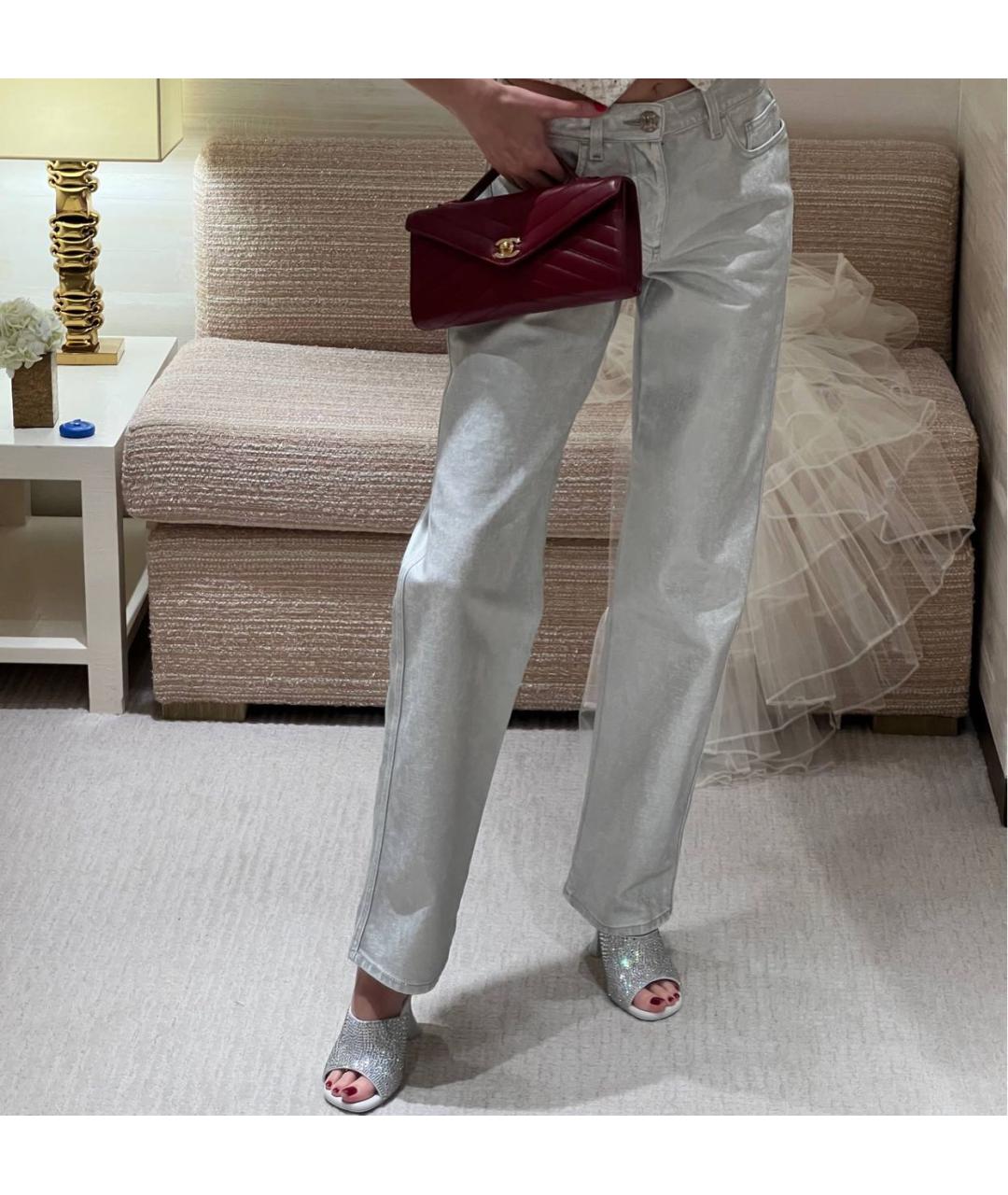 CHANEL Серебряные хлопко-сиацелловые прямые джинсы, фото 4