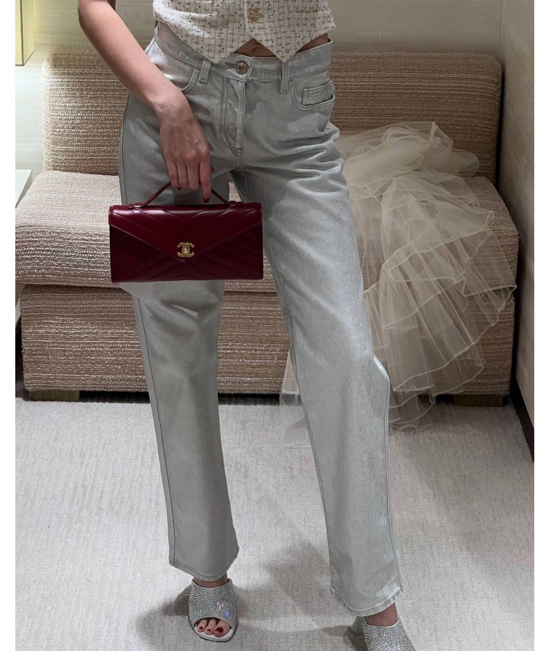 CHANEL Серебряные хлопко-сиацелловые прямые джинсы, фото 3