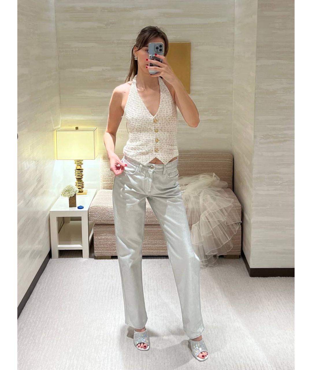 CHANEL Серебряные хлопко-сиацелловые прямые джинсы, фото 9