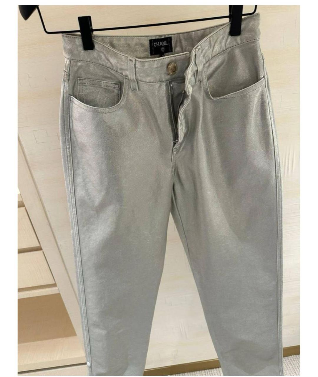 CHANEL Серебряные хлопко-сиацелловые прямые джинсы, фото 7