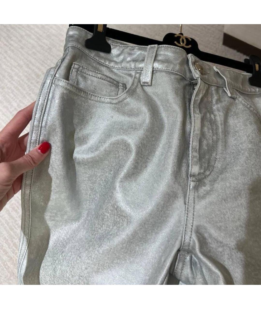 CHANEL Серебряные хлопко-сиацелловые прямые джинсы, фото 8