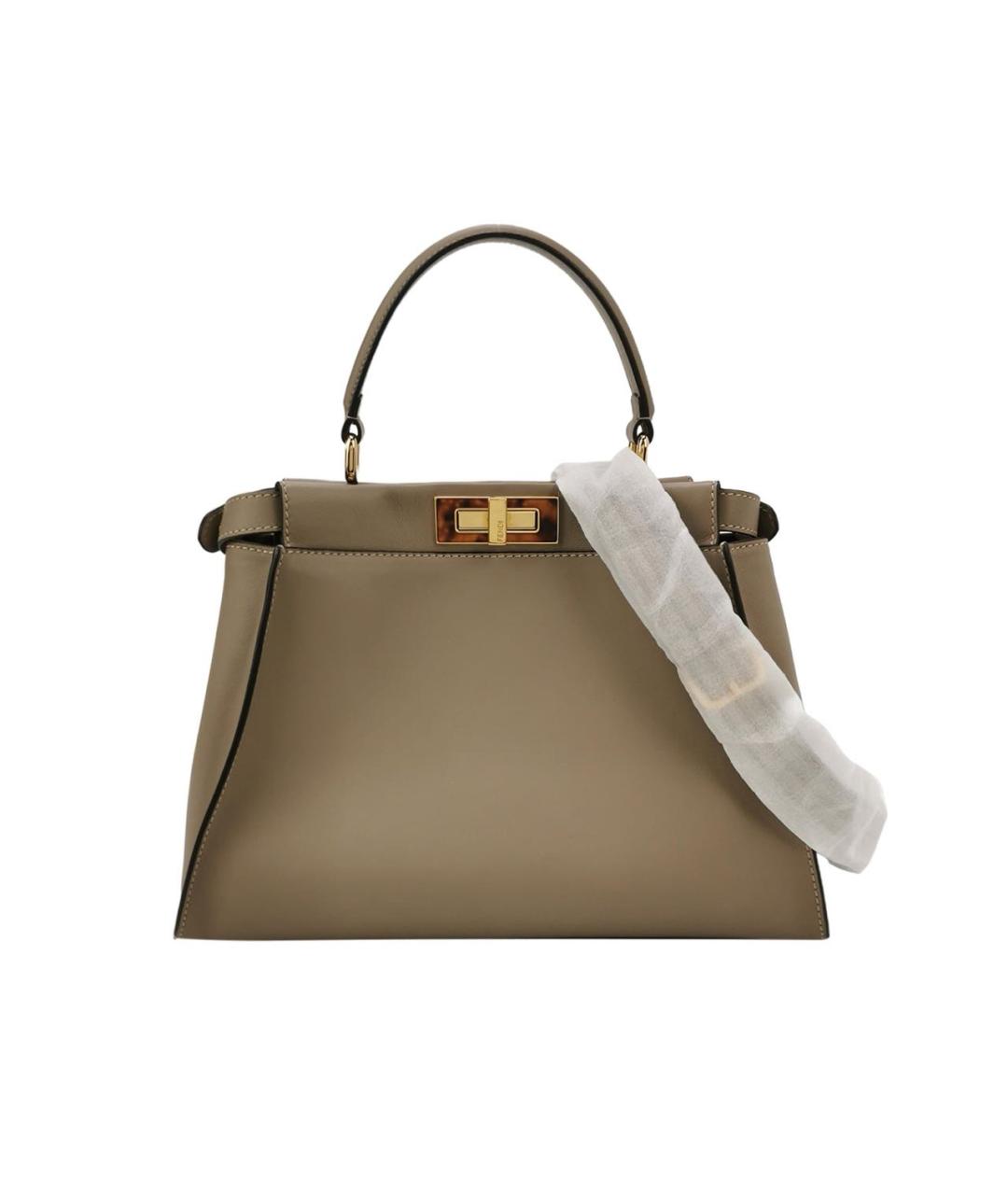 FENDI Бежевая кожаная сумка через плечо, фото 2