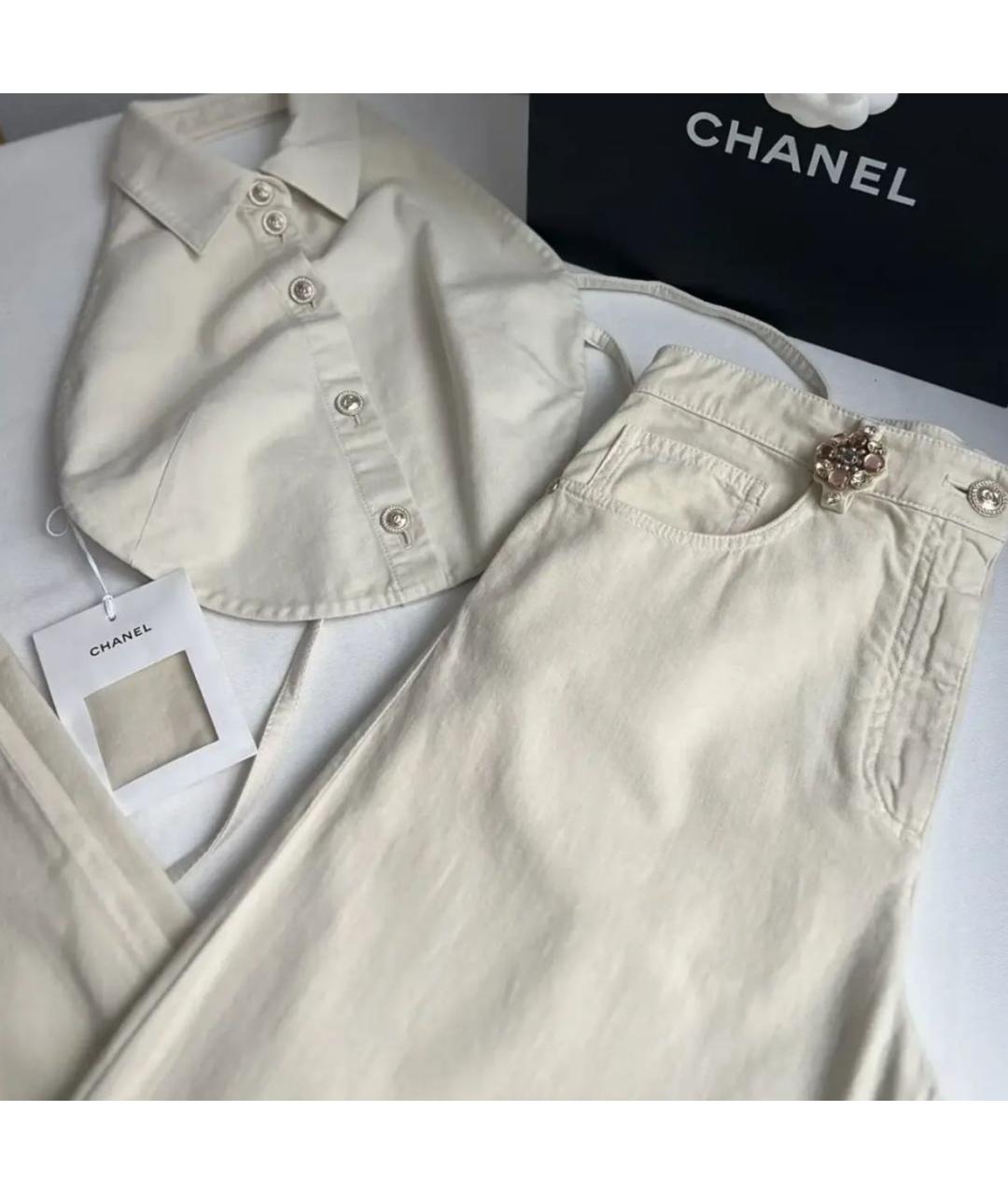 CHANEL Бежевые хлопковые джинсы клеш, фото 5