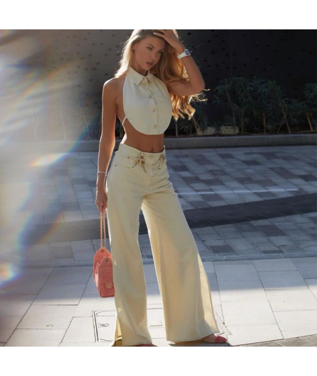 CHANEL Бежевые хлопковые джинсы клеш, фото 4