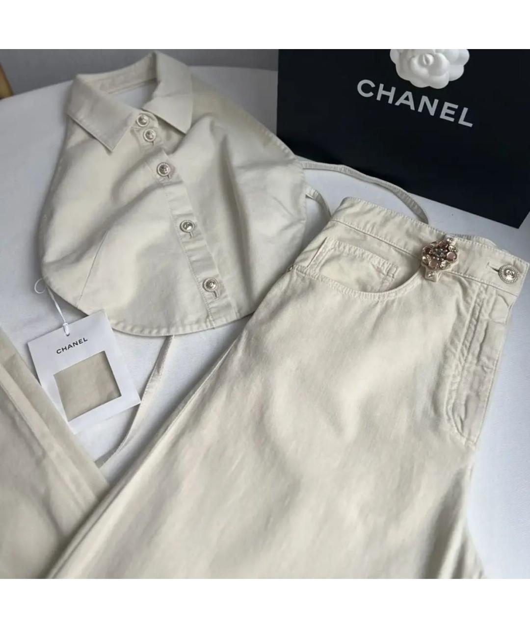 CHANEL Бежевый хлопковый костюм с брюками, фото 4