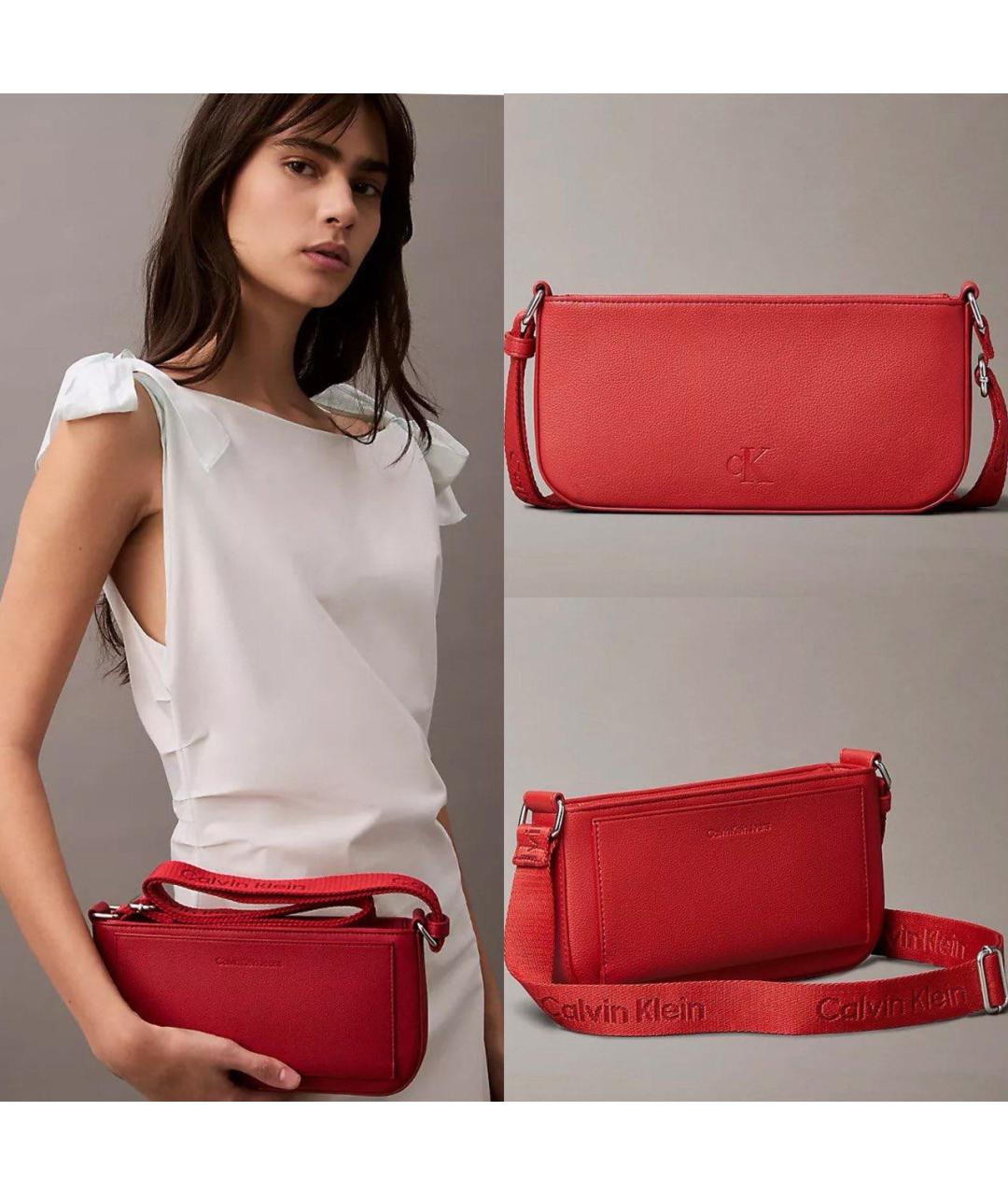 CALVIN KLEIN Красная сумка через плечо из искусственной кожи, фото 2