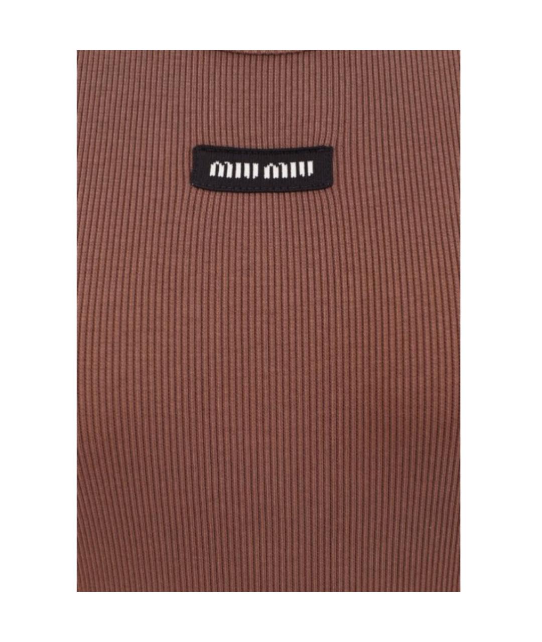 MIU MIU Коричневая хлопковая футболка, фото 3