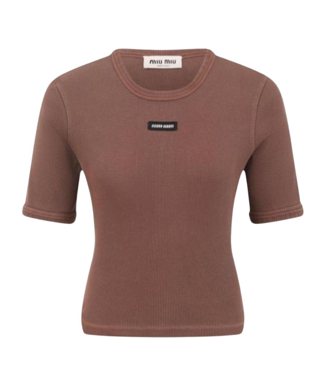MIU MIU Коричневая хлопковая футболка, фото 1