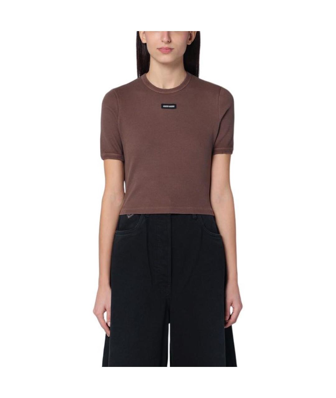 MIU MIU Коричневая хлопковая футболка, фото 4